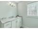 Bathroom vanity with marble countertop and chrome faucet, window for natural light, and white cabinets at 1247 Oakcrest Dr, Charleston, SC 29412