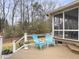 Inviting back deck with blue Adirondack chairs and a screened-in porch, perfect for outdoor relaxation at 135 Ashley Hill Dr, Goose Creek, SC 29445