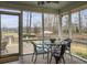 Inviting screened porch with a cozy seating area, fan and view of the lake at 135 Ashley Hill Dr, Goose Creek, SC 29445