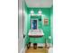 Unique bathroom featuring bold green patterned wallpaper and a vintage-style trough sink at 14 Guerard Rd, Charleston, SC 29407
