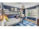 Blue painted bedroom with stylish bunkbeds, a comfortable desk area, and good natural light from the window at 14 Guerard Rd, Charleston, SC 29407