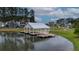 Scenic waterfront view featuring a covered dock extending into the tranquil community pond at 149 Calm Water Way, Summerville, SC 29486