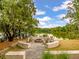 Scenic lakeside fire pit area, with wooden Adirondack chairs and seating walls at 208 Evergreen Ave, Summerville, SC 29485