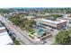 Aerial view of the community of Summerville, showcasing commercial buildings, the town square, and surrounding streets at 209 E 1St N St, Summerville, SC 29483