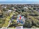 Aerial view of coastal neighborhood featuring stunning home with a private pool and ocean in the distance at 27 22Nd Ave, Isle of Palms, SC 29451