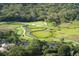 Aerial view of the golf course winding through natural marshland, with a scenic bridge and water features at 2784 Hidden Oak Dr, Seabrook Island, SC 29455