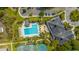 Aerial view of neighborhood amenities; pool, tennis courts, and parking at 2942 Clearwater Dr, Mount Pleasant, SC 29466