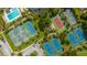 Aerial view of neighborhood amenities; tennis courts, and parking at 2942 Clearwater Dr, Mount Pleasant, SC 29466