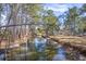 Scenic backyard view featuring a waterway lined with trees, leading to a home with a private dock at 634 Lakeside Dr, Moncks Corner, SC 29461
