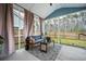 Comfortable screened-in porch with a gray sofa, wood coffee table, rug, and fenced backyard view at 114 Belfort Pl, Summerville, SC 29486