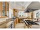 Gourmet kitchen featuring granite countertops, island cooktop, stainless steel appliances, and custom cabinetry at 1429 Burningtree Rd, Charleston, SC 29412