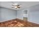 Inviting bedroom featuring hardwood floors, a ceiling fan, and a closet at 1652 Larry St, North Charleston, SC 29405