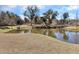 A beautiful community pond with mature trees and well-maintained landscaping at 1855 Halle Rd, Johns Island, SC 29455