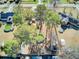 Bird's eye view showing the backyard with swimming pool and home surrounded by mature trees at 3360 Pinewood Dr, Ladson, SC 29456
