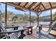 Relaxing lake view from covered pier with Adirondack chairs, benches and table at 6294 Highway 165, Ravenel, SC 29470