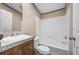 Well-lit bathroom features a modern vanity with granite counters and a shower-tub combination at 1399 Old Whitesville Rd, Moncks Corner, SC 29461