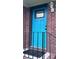 Close up of a vibrant blue front door with a window detail and classic brick surround at 1418 Kentwood Circle Cir, Charleston, SC 29412