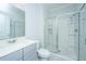 Bathroom featuring a glass-enclosed shower and a modern vanity at 1610 Mermentau St, Mount Pleasant, SC 29466