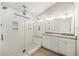 Modern bathroom boasts a glass-enclosed shower, double shower heads, and tiled walls at 1942 Oak Tree Ln, Mount Pleasant, SC 29464