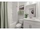 Fresh bathroom with a shower-tub combo, stylish vanity, and neutral decor at 219 Seaworthy St, Summerville, SC 29486