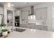 Modern kitchen featuring gas range, stainless steel appliances, quartz countertops, and tile backsplash at 219 Seaworthy St, Summerville, SC 29486