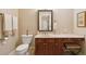 Bathroom featuring a vanity with marble countertop, toilet, and decorative towels at 2217 Beckenham Dr, Mount Pleasant, SC 29466