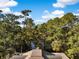 An aerial view showcases a rooftop overlooking a tranquil pond enveloped by a lush forest at 2824 Old Drake Dr, Seabrook Island, SC 29455