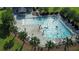 Aerial view of a community pool area with palm trees and lounge chairs offering a resort-like atmosphere at 3072 Adventure Way, Ladson, SC 29456