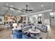 Open concept living room includes recessed lighting, ceiling fan, and an open floor plan to the kitchen at 3949 Bulow Landing Rd, Ravenel, SC 29470