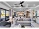 Open-concept living room features recessed lighting, ceiling fan and direct access to the patio at 3949 Bulow Landing Rd, Ravenel, SC 29470