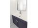 Close-up shot of a navy blue vanity with a white sink and silver hardware at 405 Simmons Ave, Summerville, SC 29483