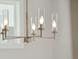 Close up view of the dining room's elegant chandelier at 420 Queen View Ln, Charleston, SC 29414
