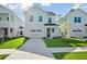Charming two-story home with a one car garage, framed by green lawn and neighboring homes at 420 Queen View Ln, Charleston, SC 29414