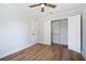 Bedroom featuring hardwood floors, ceiling fan, and closet with doors open at 519 Bank St, Mount Pleasant, SC 29464