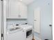 Well-organized laundry room with modern washer, dryer, and white storage cabinets at 65 Surfsong Rd, Kiawah Island, SC 29455