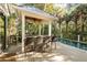 Outdoor kitchen and bar featuring barstool seating and a beautiful pool at 65 Surfsong Rd, Kiawah Island, SC 29455
