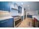 Modern kitchen with stainless steel appliances, blue cabinets and beautiful backsplash at 676 Sterling Dr, Charleston, SC 29412