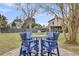 Cozy backyard seating area with a blue picnic table and seating for outdoor dining and relaxation at 739 Shamrock Ln, Charleston, SC 29412
