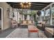 Inviting sunroom featuring stylish seating arrangements, decorative chandelier, and cozy rug at 739 Shamrock Ln, Charleston, SC 29412
