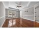 Main bedroom with hardwood floors, trey ceiling, and a ceiling fan at 144 Clark Ln, Summerville, SC 29483