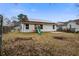 View of the home's backyard featuring a playset with slide, solar panels, and chain link fence at 311 Macgregor Dr, Summerville, SC 29486