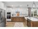 Open kitchen with stainless steel appliances, an island with counter seating, and two-tone cabinetry at 709 Alma Square Dr, Moncks Corner, SC 29461