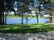 Lush green lawn with mature trees and a serene lake view in the backyard at 105 Goose Creek Dr, Goose Creek, SC 29445