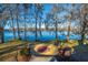 Lakeside backyard featuring a yellow brick patio, lush lawn and mossy trees at 105 Goose Creek Dr, Goose Creek, SC 29445