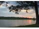 Scenic lake view at sunset with trees silhouetted against the colorful sky at 105 Goose Creek Dr, Goose Creek, SC 29445
