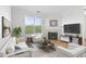Bright living room with a fireplace, large window, and modern furnishings at 130 River Landing Dr # 7309, Charleston, SC 29492