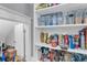 Organized pantry shelves filled with snacks and storage containers at 1556 Cranes Nest Rd, Mount Pleasant, SC 29466
