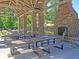 Outdoor pavilion boasts brick pillars, fireplace, and seating with tables and benches at 1556 Cranes Nest Rd, Mount Pleasant, SC 29466