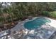 Aerial view of the backyard oasis including pool, hot tub, lounge and outdoor dining areas at 1648 Home Farm Rd, Mount Pleasant, SC 29464