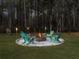 Charming backyard fire pit area with comfortable seating and ambient lighting, perfect for outdoor entertaining at 502 Pontoon Rd, Huger, SC 29450